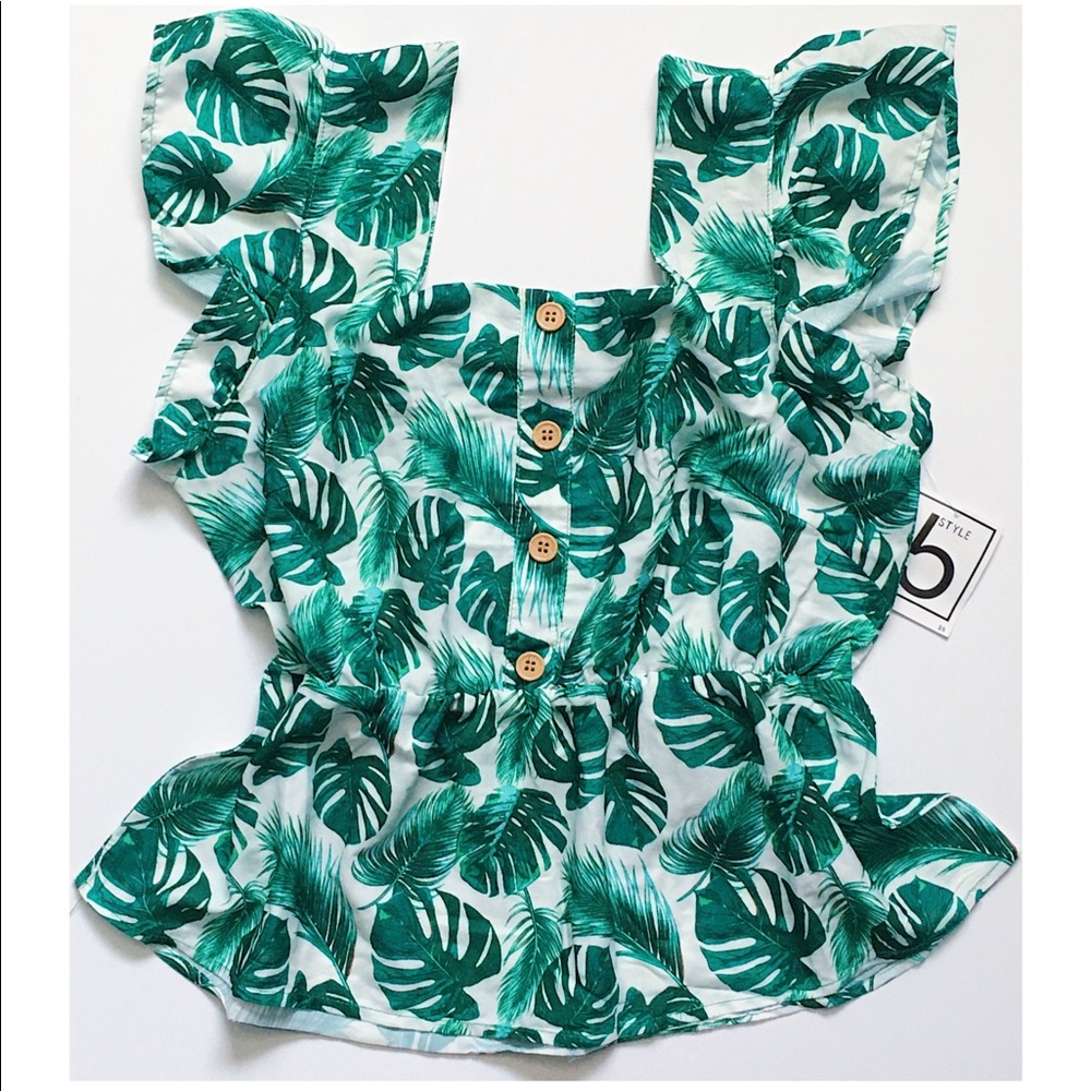 Tropical Leaf Matching Peplum Top and Shorts Set